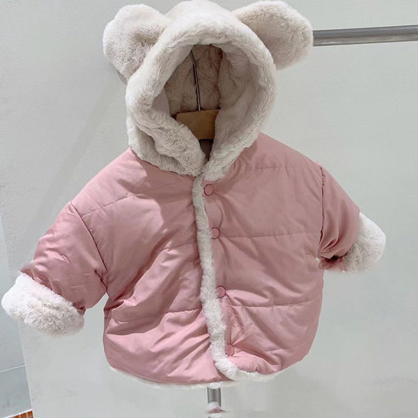 Chaqueta Abrigo Infantil con Capucha - Diseño Casual Osito en Colores Neutros - Image 3