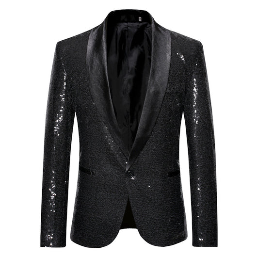 Blazer de Lentejuelas Hombre - Traje Elegante de Color Sólido - Image 5