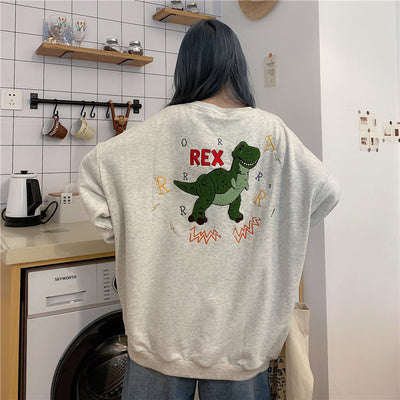 Suéter Holgado con Bordado de Dinosaurio para Mujer - Talla Grande - Image 8