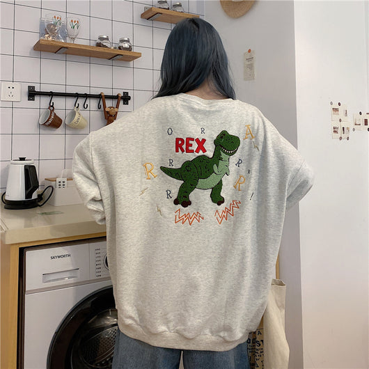 Suéter Holgado con Bordado de Dinosaurio para Mujer - Talla Grande - Image 8