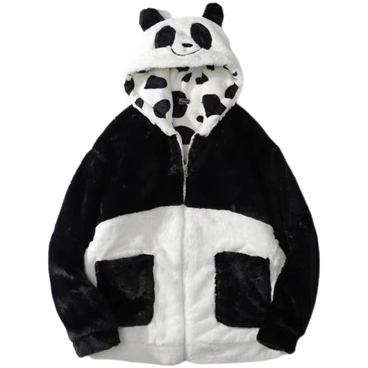 Abrigo Reversible de Peluche Vaca y Panda - Doble Cara para Invierno - Image 4