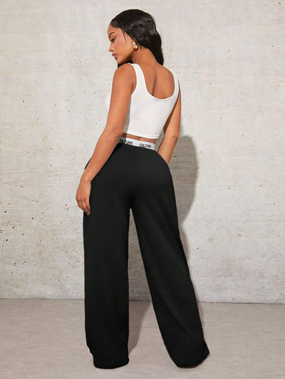 Pantalones Anchos Casual con Estampado de Letras para Mujer - Image 13
