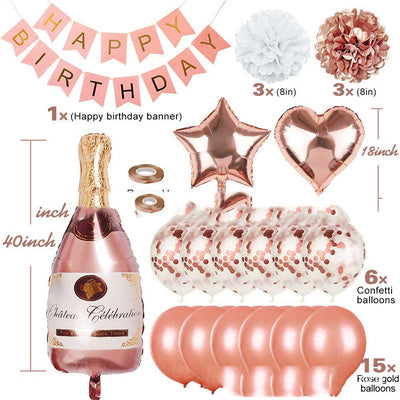 Juego de Globos Oro Rosa con Banderín de Cumpleaños Efecto Bronce - Image 5