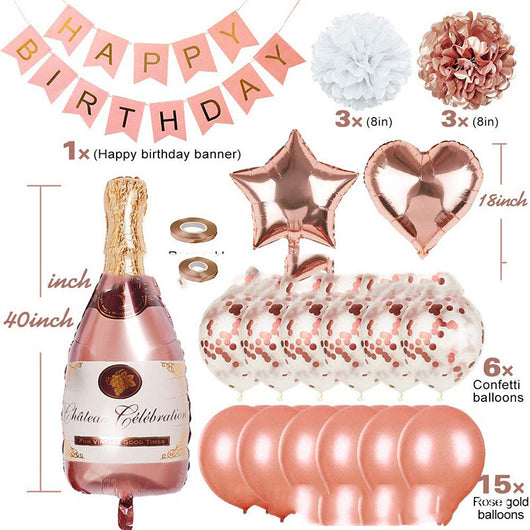 Juego de Globos Oro Rosa con Banderín de Cumpleaños Efecto Bronce - Image 5