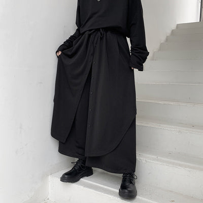 Pantalones Anchos para Hombre con Botones Superpuestos en Negro - Image 3
