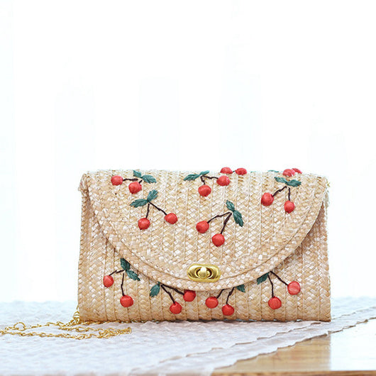 Bolsa Tejida de Paja con Bordado Artesanal para Frutas