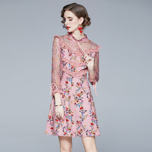 Vestido Otoñal de Encaje con Estampado y Manga Larga - Image 10