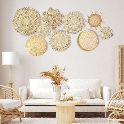 Decoraciones Bohemias Tejidas en Paja - Combinación de Pared Artesanal - Image 4