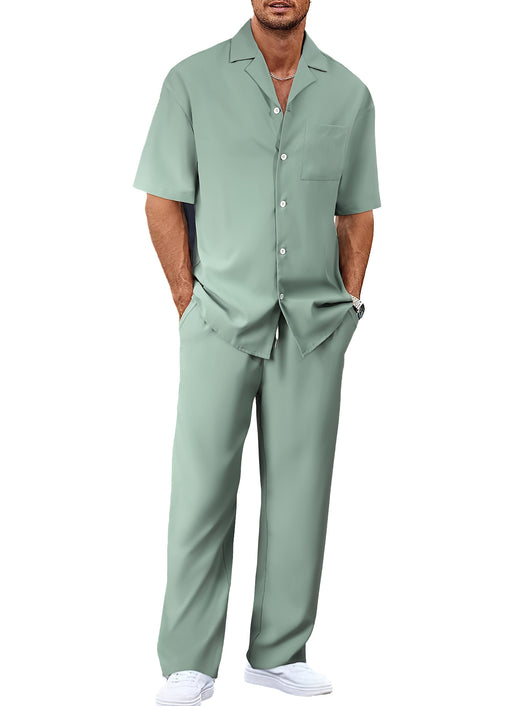 Conjunto de Traje Casual para Hombre: Camisa de Solapa con Botones y Pantalón Recto - Image 45