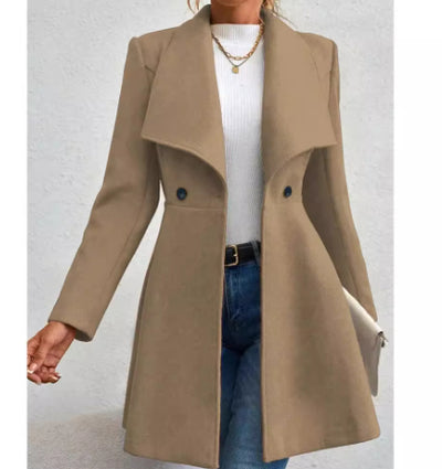 Abrigo Largo de Lana con Solapa Elegante para Mujer, Corte Ajustado - Image 13