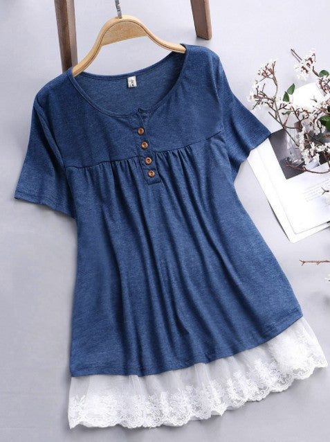 Camisetas Manga Corta con Encaje en Dobladillo