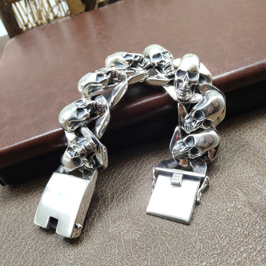 Pulsera de Plata S925 Calavera y Pluma para Hombre - Image 6
