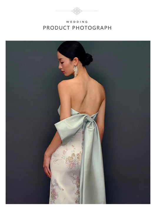 Vestido Cheongsam Escote Tubo Estilo Chino para Novia - Image 14