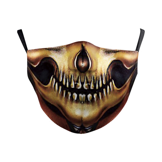 Dark green dust mask with a pattern of white skulls, blue flowers, and pink butterflies, featuring black ear loops. - Image 8