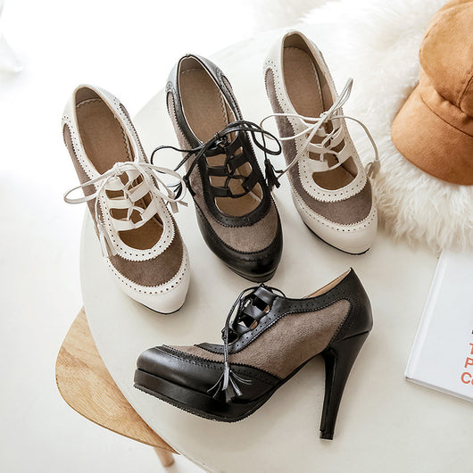Zapatos de Tacón Alto Mujer Cuero Nobuk Impermeables con Cordones - Image 3