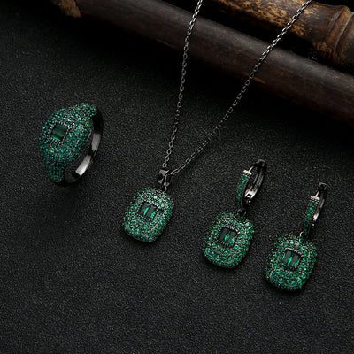 Aretes Cuadrados de Circonio Verde con Colgante Redondo - Image 11