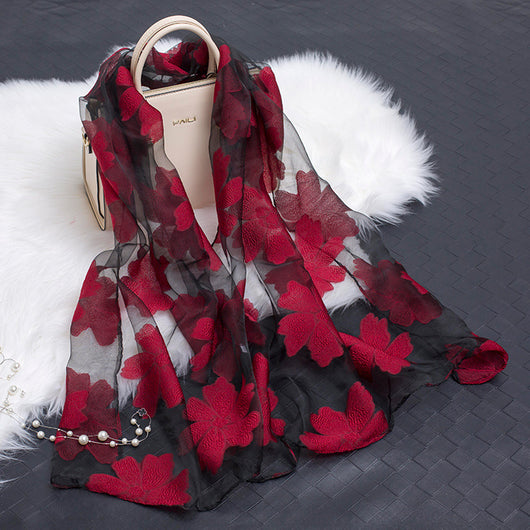 Pañuelo de Seda Estampado Flores Huecas - Diseño Elegante y Versátil - Image 32