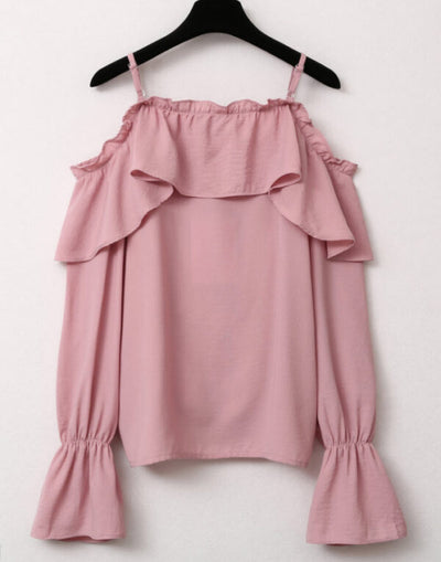 Blusa Hombro Descubierto con Volantes y Tirantes Ajustables - Image 3