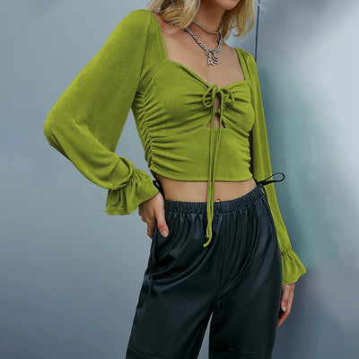 Blusa Crop Top con Mangas Abullonadas y Detalles Calados - Image 10