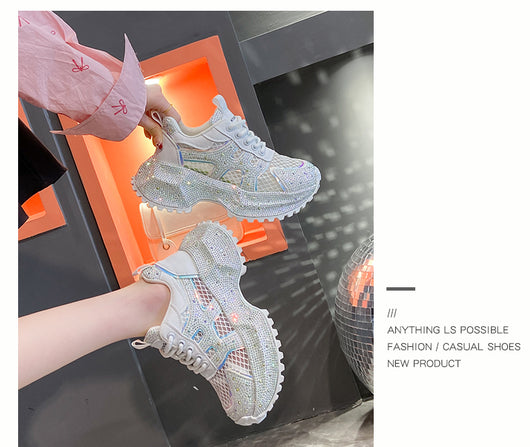 Zapatillas Deportivas Plataforma Gruesa para Mujer con Brillo y Cristales - Amarillo Claro - Image 65
