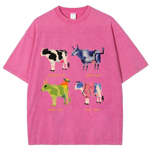 Playera Retro de Algodón con Estampado Divertido de Vaca para Hombre - Image 15
