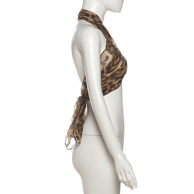 Top Halter Leopardo Retro Estilo Urbano con Escote Midriff - Image 21