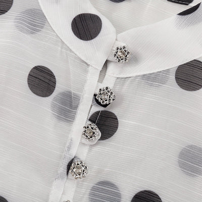 Blusa Elegante con Cuello Alto, Encaje y Lunares - Image 14