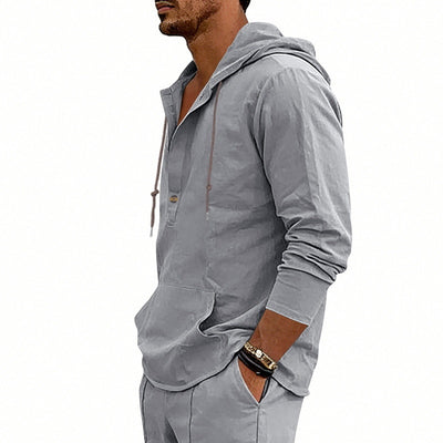 Camisa Hoody de Lino Transpirable para Hombre - Manga Larga Casual - Image 18