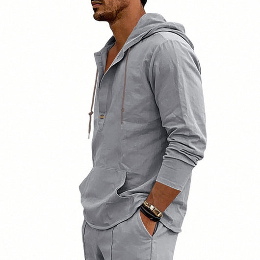 Camisa Hoody de Lino Transpirable para Hombre - Manga Larga Casual - Image 18