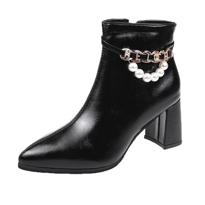 Botas Skinny de Tacón Grueso Puntiagudo - Estilo Coreano Otoño Invierno - Image 11