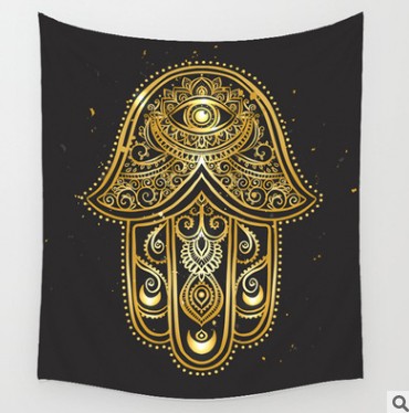 Bohemian sun and moon tapestry with a celestial pattern of golden suns and crescent moons on a dark blue background. - Image 11
