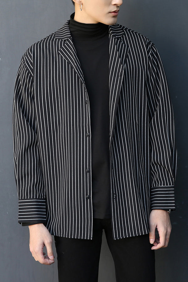 Camisa Rayada Holgada de Manga Larga Estilo Coreano Casual