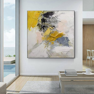 Cuadro Abstracto Moderno Dorado Pintura al Óleo Hecha a Mano para Sala de Estar - Image 4
