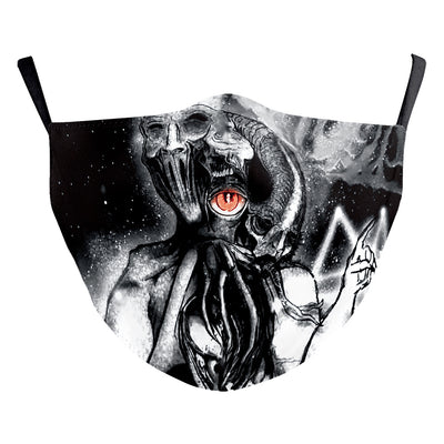 Black ear hook dust mask with white spiderweb pattern and small red spiders, perfect for Halloween. - Image 14