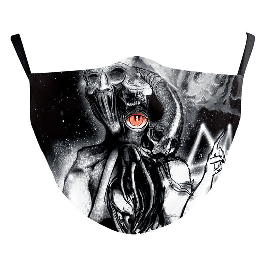 Black ear hook dust mask with white spiderweb pattern and small red spiders, perfect for Halloween. - Image 14