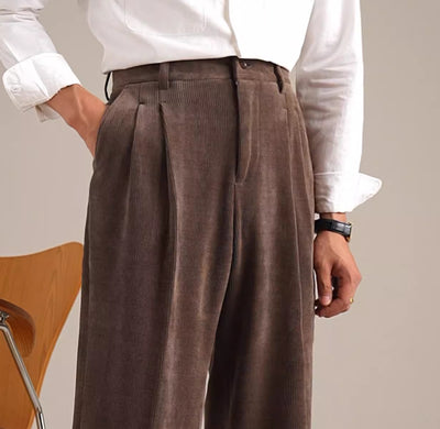 Pantalones Plisados Retro de Cintura Alta en Pana - Image 16