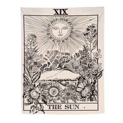 Black and white Yin Yang Mandala tapestry featuring 'The Moon' tarot card design with wolves, stars, and zodiac symbols. - Image 8