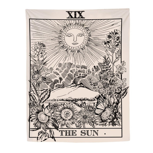 Black and white Yin Yang Mandala tapestry featuring 'The Moon' tarot card design with wolves, stars, and zodiac symbols. - Image 8