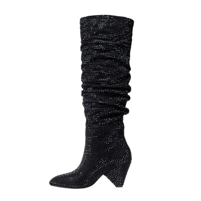 Botas Altas de Tacón Cónico con Cristales de Plata para Mujer - Image 10