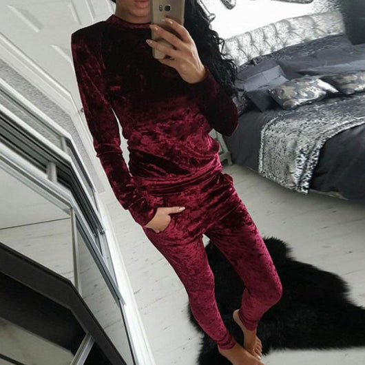 Conjunto de Traje de Terciopelo para Mujer - Dos Piezas con Mangas Largas - Image 10