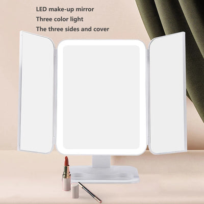 Espejo de Maquillaje Tríptico con Luz LED y Aumento 10X