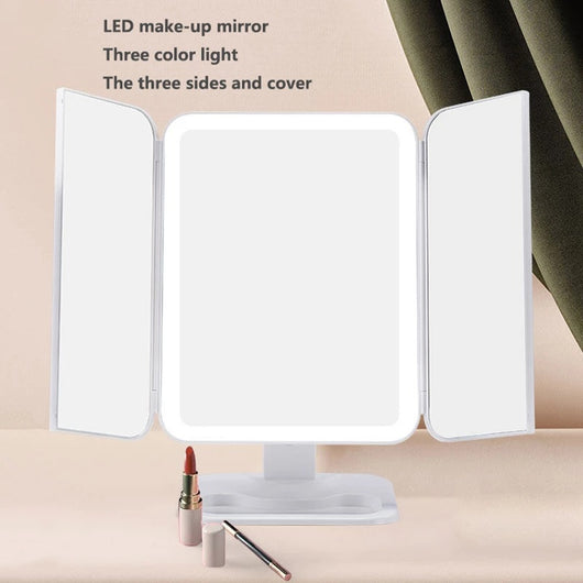 Espejo de Maquillaje Tríptico con Luz LED y Aumento 10X