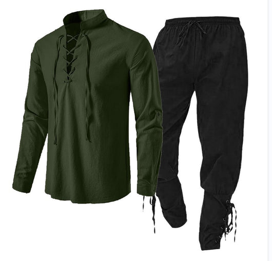Conjunto de Dos Piezas: Camisa Casual de Lino y Algodón Manga Larga Color Sólido - Image 20