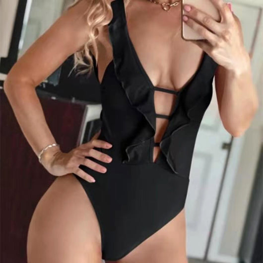 Traje de Baño Enterizo con Espalda Descubierta y Detalle de Encaje - Image 4