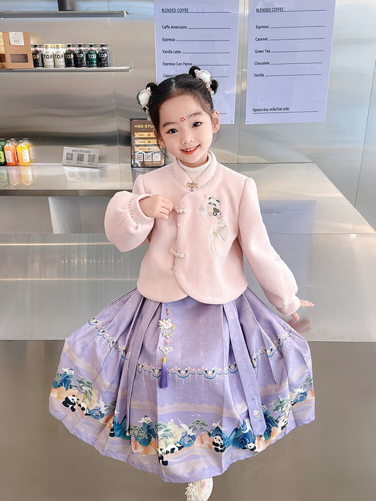 Traje Tang Tradicional Chino para Niña - Falda Caballo de Cara en Lana Poliéster - Image 3