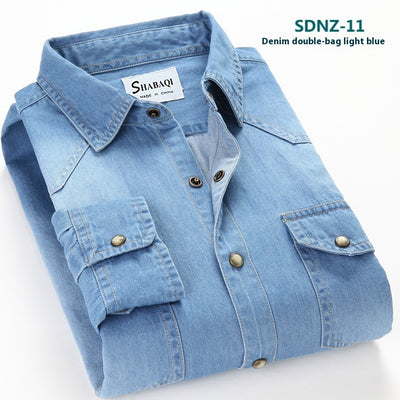Camisa de Algodón Denim para Hombre de Manga Larga - Image 3