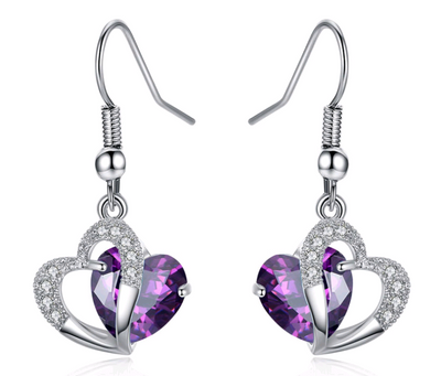 Conjunto de Collar y Aretes de Corazón con Amatista y Circón - Regalo Navideño Elegante - Image 4