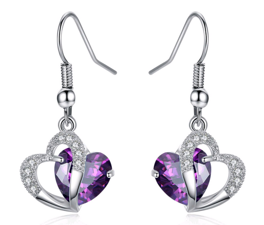 Conjunto de Collar y Aretes de Corazón con Amatista y Circón - Regalo Navideño Elegante - Image 4