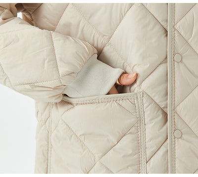 Abrigo Acolchado Rombo para Mujer - Chaqueta Ligera Cálida con Cuello Redondo y Bolsillos - Image 14