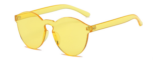 Frameless round brown transparent sunglasses with an integrated design, featuring jelly-like lenses and matching temples. - Image 13
